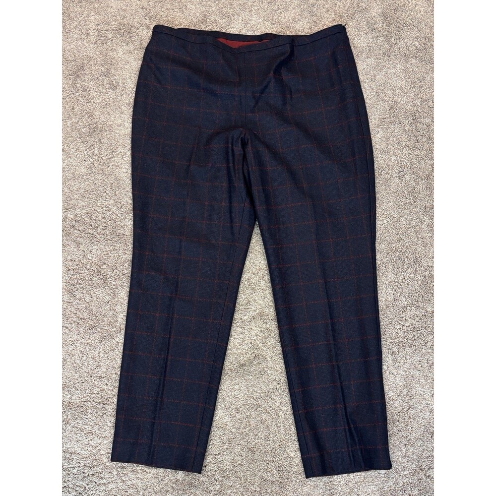 Talbots Pants Wool Blend Dress Lined Pant Side Zip Navy W Burgundy Stripe Sz 18